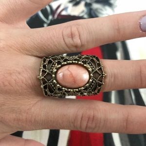 Rose Quartz Vintage Armor Gold Ring